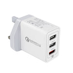 SDC-30W 30W QC 3.0 USB + 2.4A 雙 USB 2.0 埠手機平板電腦通用快速充電器旅行充電器，英規插頭