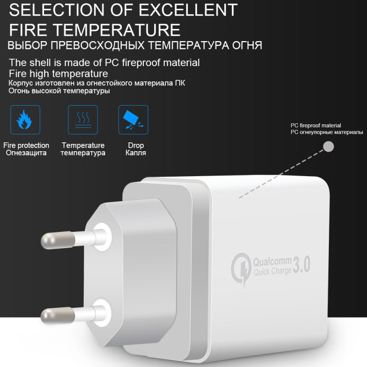 SDC-30W 2 合 1 USB 轉 USB-C / Type-C 數據線 + 30W QC 3.0 USB + 2.4A 雙 USB 2.0 埠 手機平板電腦通用快速充電器旅行充電組，歐規插頭，附 USB-C / Type-C 線，歐規插頭