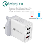SDC-30W 2 合 1 USB 轉 USB-C / Type-C 數據線 + 30W QC 3.0 USB + 2.4A 雙 USB 2.0 埠 手機平板電腦通用快速充電器旅行充電組，英規插頭，附 USB-C / Type-C 線，英規插頭