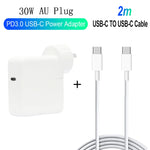 2合1 PD 30W USB-C / Type-C + 3A PD 3.0 USB-C / Type-C 轉 USB-C / Type-C 快充數據線組，線長：2米，澳規插頭，2米澳規插頭