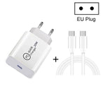 SDC-20W 2 合 1 PD 20W USB-C / Type-C 旅行充電器 + 3A PD 3.0 USB-C / Type-C 轉 USB-C / Type-C 快充數據線組，線長：1米，美規插頭、歐規插頭、英規插頭