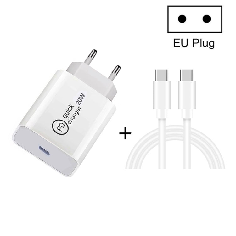 SDC-20W 2 合 1 PD 20W USB-C / Type-C 旅行充電器 + 3A PD 3.0 USB-C / Type-C 轉 USB-C / Type-C 快充數據線組，線長：1米，美規插頭、歐規插頭、英規插頭