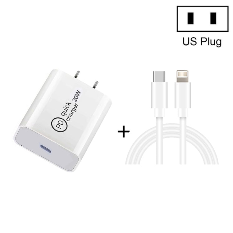 SDC-20W 2合1 PD 20W USB-C / Type-C 旅行充電器 + 3A PD3.0 USB-C / Type-C轉8針快速充電數據線組合，線長：1m，美規插頭，歐規插頭，英規插頭