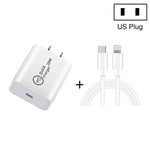 SDC-20W 2合1 PD 20W USB-C / Type-C 旅行充電器 + 3A PD3.0 USB-C / Type-C轉8針快速充電數據線組合，線長：1m，美規插頭，歐規插頭，英規插頭
