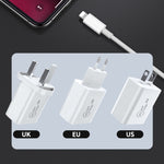 SDC-20W 2合1 PD 20W USB-C / Type-C 旅行充電器 + 3A PD3.0 USB-C / Type-C轉8針快速充電數據線組合，線長：1m，美規插頭，歐規插頭，英規插頭
