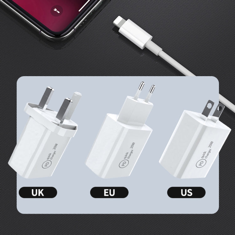 SDC-20W 2合1 PD 20W USB-C / Type-C 旅行充電器 + 3A PD3.0 USB-C / Type-C轉8針快速充電數據線組合，線長：1m，美規插頭，歐規插頭，英規插頭