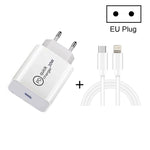 SDC-20W 2合1 PD 20W USB-C / Type-C 旅行充電器 + 3A PD3.0 USB-C / Type-C轉8針快速充電數據線組合，線長：1m，美規插頭，歐規插頭，英規插頭