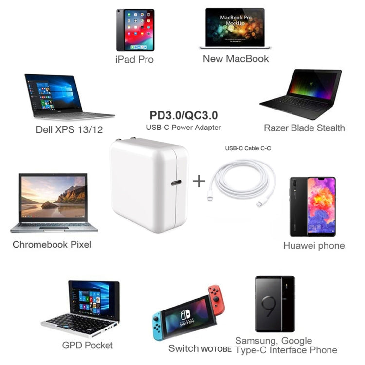 PD-96W 96W PD USB-C / Type-C 筆記型電腦適配器 + 2米5A USB-C / Type-C對USB-C / Type-C快充線，適用於MacBook Pro，歐規插頭、美規插頭、英規插頭