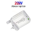 SDC-20WA+C 20W PD + QC 3.0 USB 雙快充通用旅行充電器，英規插頭，英規插頭