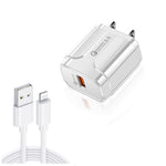 LZ-023 18W QC 3.0 USB 便攜旅行充電器 + 3A USB 轉 8 Pin 數據線，美國插頭，USB 轉 8 Pin 數據線，美國插頭，8 Pin 數據線，美國插頭
