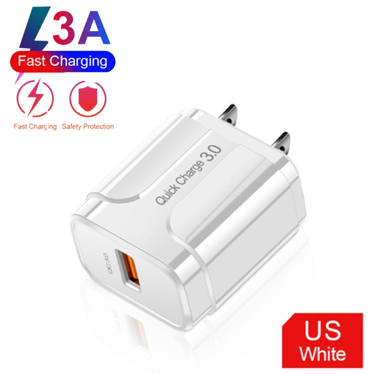 LZ-023 18W QC 3.0 USB 便攜旅行充電器 + 3A USB 轉 8 Pin 數據線，美國插頭，USB 轉 8 Pin 數據線，美國插頭，8 Pin 數據線，美國插頭
