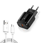 LZ-023 18W QC 3.0 USB便攜旅行充電器 + 3A USB轉Micro USB數據線，歐規插頭，Micro USB數據線，歐規插頭