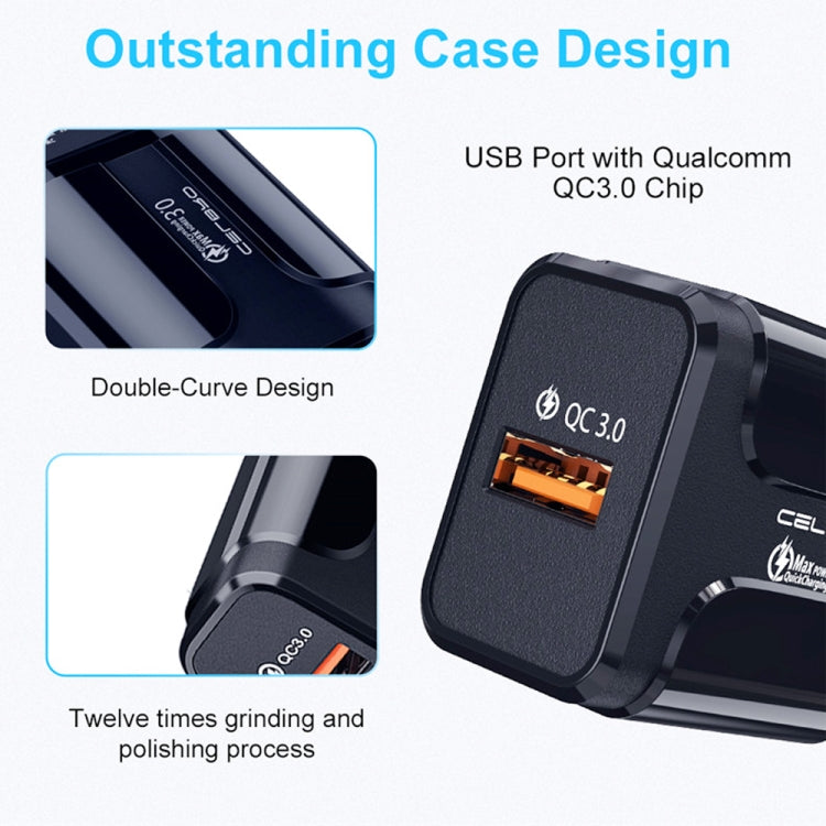LZ-023 18W QC 3.0 USB便攜旅行充電器 + 3A USB轉Micro USB數據線，歐規插頭，Micro USB數據線，歐規插頭