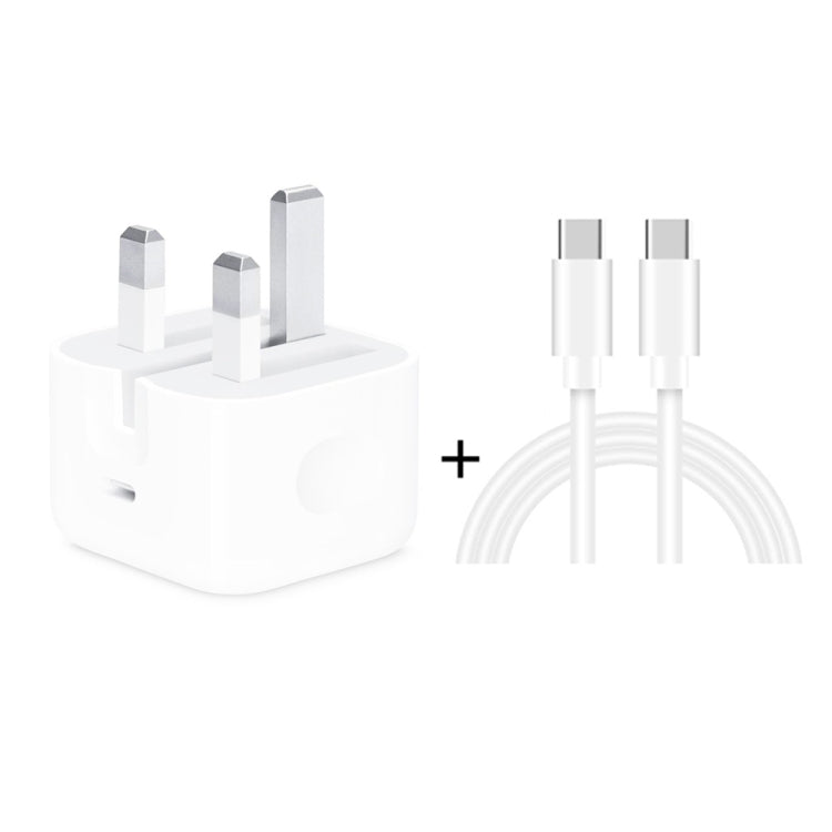 A2344 20W PD 3.0 Type-C / USB-C 折疊旅行充電器 + USB-C / Type-C 轉 Type-C 快充數據線組，英規插頭，長度：2米，20W Type-C 長度：2米