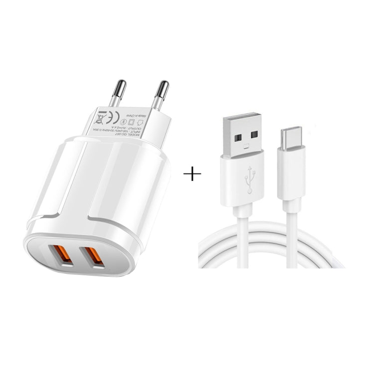 雙USB便攜旅行充電器 + 1米USB轉Type-C數據線，歐規插頭