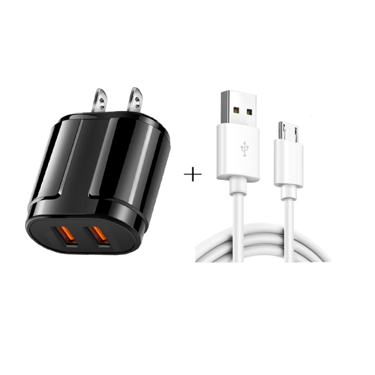 雙USB便攜旅行充電器 + 1米USB轉Micro USB數據線，美規插頭