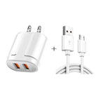雙USB便攜旅行充電器 + 1米USB轉Micro USB數據線，美規插頭