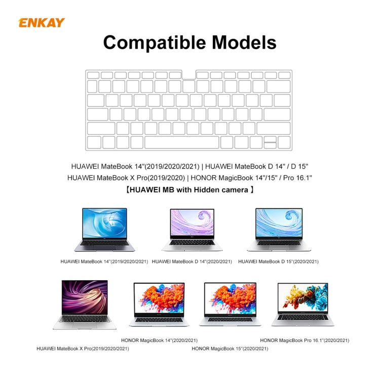ENKAY 超薄軟TPU鍵盤保護膜，美規版，適用於華為MateBook 14吋、榮耀MagicBook 14 / 15、華為MateBook D 14吋 / D 15.6吋、榮耀MagicBook Pro、華為MateBook X Pro (2019 / 2020)