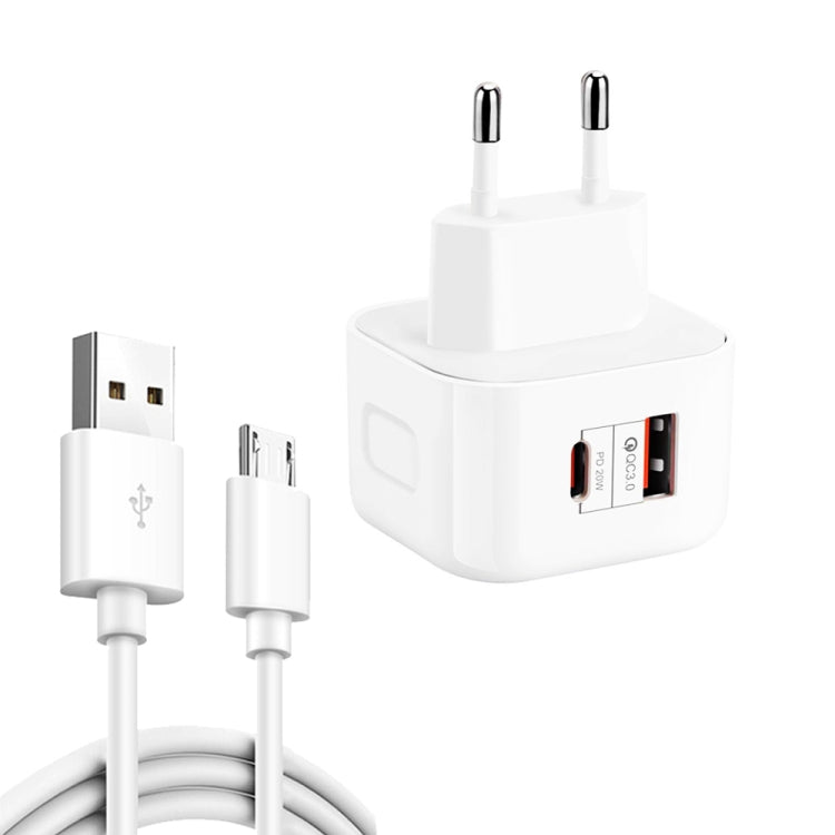 YSY-6087PD 20W PD3.0 + QC3.0雙快速充電旅行充電器，附USB轉Micro USB數據線，歐規插頭，美規插頭，英規插頭