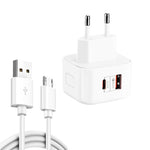YSY-6087PD 20W PD3.0 + QC3.0雙快速充電旅行充電器，附USB轉Micro USB數據線，歐規插頭，美規插頭，英規插頭