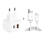 YSY-6087PD 20W PD3.0 + QC3.0雙快速充電旅行充電器，附USB轉Micro USB數據線，歐規插頭，美規插頭，英規插頭