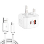 YSY-6087PD 20W PD3.0 + QC3.0雙快速充電旅行充電器，附USB轉Micro USB數據線，歐規插頭，美規插頭，英規插頭