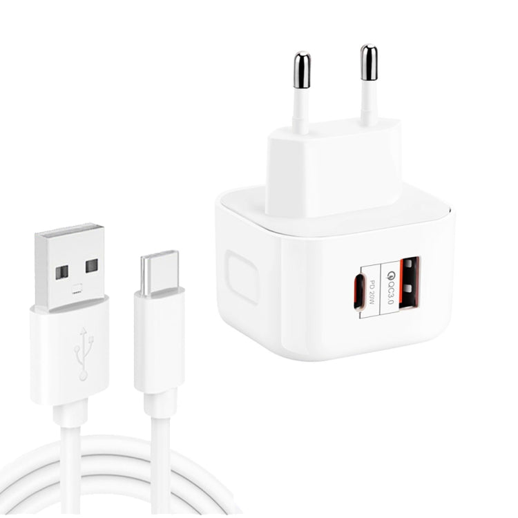 YSY-6087PD 20W PD3.0 + QC3.0 雙快充旅行充電器，附 USB 轉 Type-C 數據線，歐規插頭、美規插頭、英規插頭