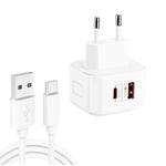 YSY-6087PD 20W PD3.0 + QC3.0 雙快充旅行充電器，附 USB 轉 Type-C 數據線，歐規插頭、美規插頭、英規插頭