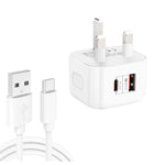 YSY-6087PD 20W PD3.0 + QC3.0 雙快充旅行充電器，附 USB 轉 Type-C 數據線，歐規插頭、美規插頭、英規插頭