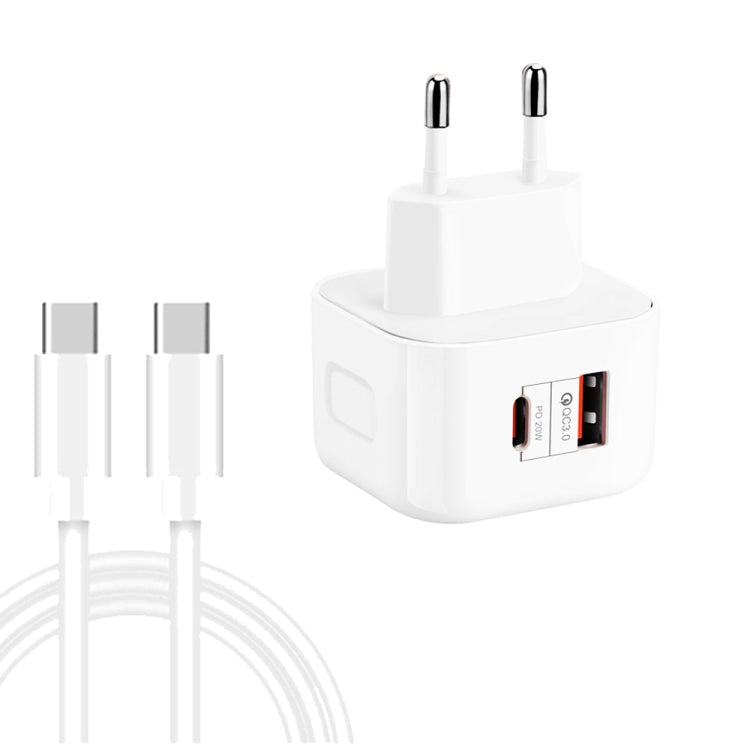 YSY-6087PD 20W PD3.0 + QC3.0 雙快充旅行充電器，附 Type-C 轉 Type-C 數據線，歐規插頭、美規插頭、英規插頭