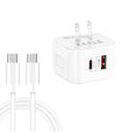 YSY-6087PD 20W PD3.0 + QC3.0 雙快充旅行充電器，附 Type-C 轉 Type-C 數據線，歐規插頭、美規插頭、英規插頭