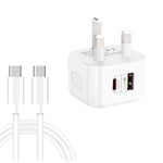 YSY-6087PD 20W PD3.0 + QC3.0 雙快充旅行充電器，附 Type-C 轉 Type-C 數據線，歐規插頭、美規插頭、英規插頭