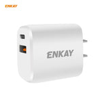 ENKAY Hat-Prince U090 20W PD + QC 3.0 便攜雙埠快充旅行充電器電源適配器，美規插頭