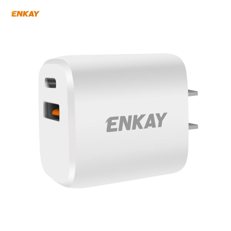 ENKAY Hat-Prince U090 20W PD + QC 3.0 便攜雙埠快充旅行充電器電源適配器，美規插頭