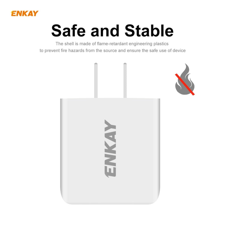 ENKAY Hat-Prince U090 20W PD + QC 3.0 便攜雙埠快充旅行充電器電源適配器，美規插頭