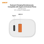 ENKAY Hat-Prince U090 20W PD + QC 3.0 便攜雙埠快充旅行充電器電源適配器，美規插頭