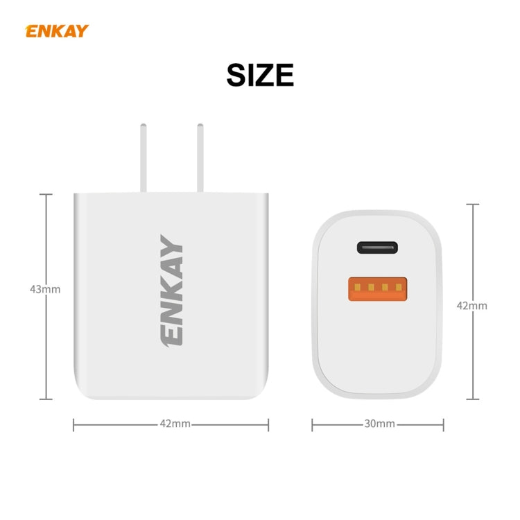ENKAY Hat-Prince U090 20W PD + QC 3.0 便攜雙埠快充旅行充電器電源適配器，美規插頭
