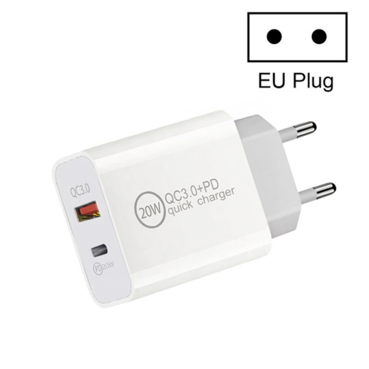 雙快速充電20W PD3.0+QC 3.0介面旅行充電器，適用iPhone、華為、三星、小米，歐規插頭，美規插頭，澳規插頭