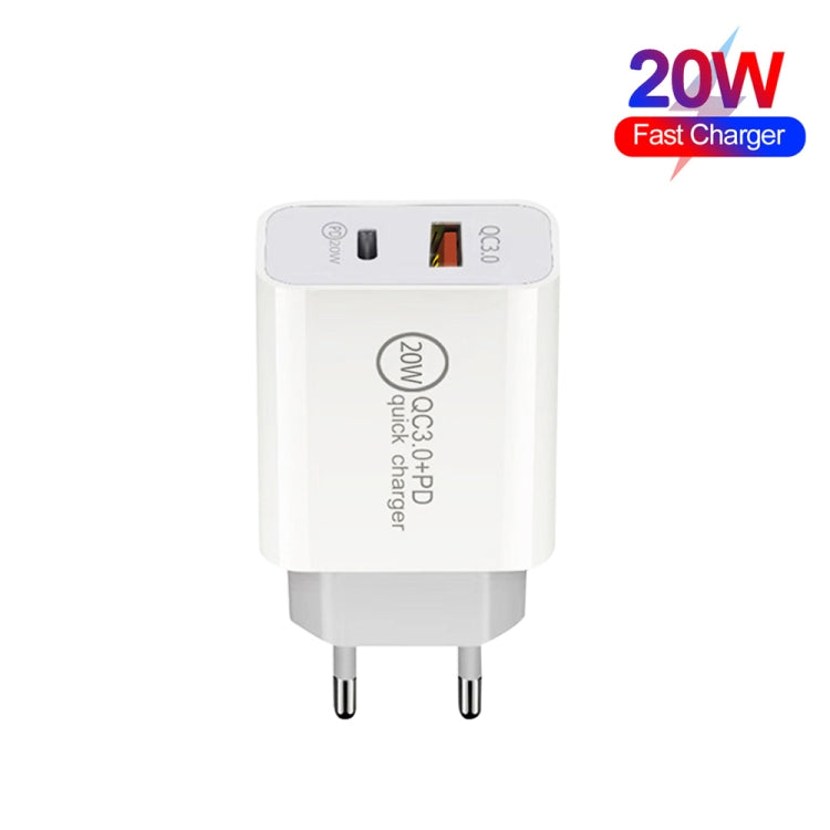 雙快速充電20W PD3.0+QC 3.0介面旅行充電器，適用iPhone、華為、三星、小米，歐規插頭，美規插頭，澳規插頭