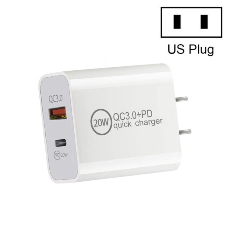 雙快速充電20W PD3.0+QC 3.0介面旅行充電器，適用iPhone、華為、三星、小米，歐規插頭，美規插頭，澳規插頭