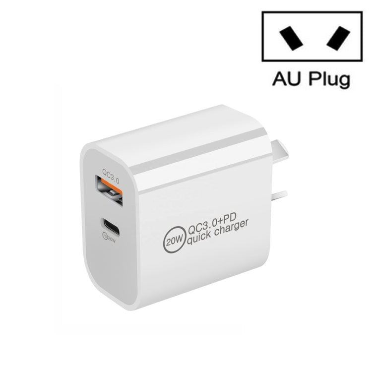 雙快速充電20W PD3.0+QC 3.0介面旅行充電器，適用iPhone、華為、三星、小米，歐規插頭，美規插頭，澳規插頭