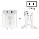 20W PD Type-C + QC 3.0 USB介面快速充電旅行充電器，附USB轉Type-C快速充電數據線，歐規插頭，美規插頭，澳規插頭