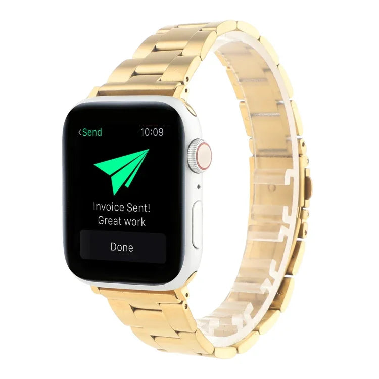 不鏽鋼三珠手動可拆卸小蠻腰錶帶，適用於 Series 7 45mm / 6 & SE & 5 & 4 44mm / 3 & 2 & 1 42mm，Series 7 41mm / 6 & SE & 5 & 4 40mm / 3 & 2 & 1 38mm