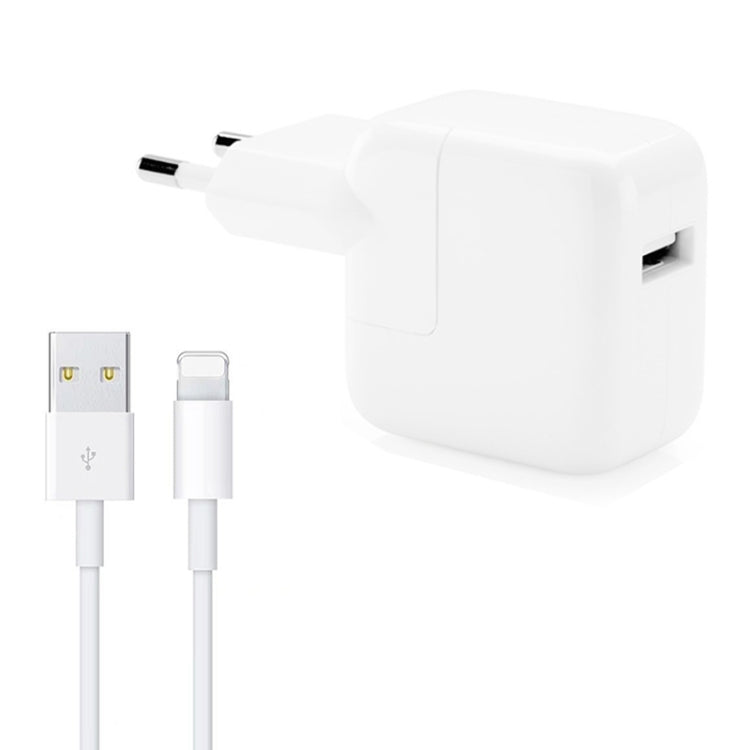 12W USB 充電器 + USB轉8針數據線，適用iPad / iPhone / iPod系列，歐盟插頭
