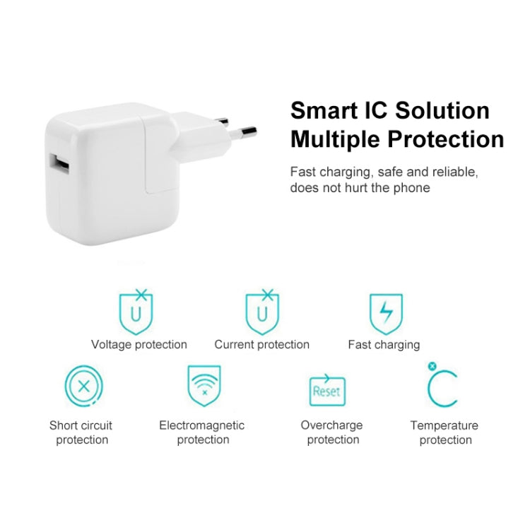 12W USB 充電器 + USB轉8針數據線，適用iPad / iPhone / iPod系列，歐盟插頭