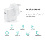 12W USB 充電器 + USB轉8針數據線，適用iPad / iPhone / iPod系列，英國插頭