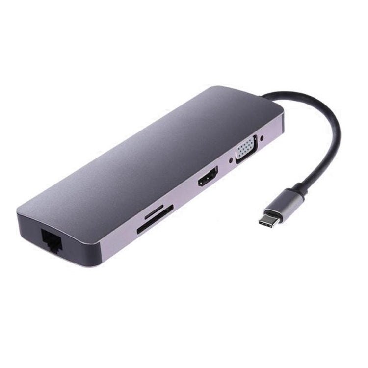 WS-11 八合一 Type-C 轉 HDMI + VGA + SD + TF + RJ45 + PD + 2 埠 USB3.0 集線器轉換器