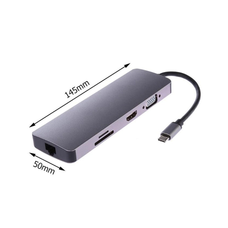 WS-11 八合一 Type-C 轉 HDMI + VGA + SD + TF + RJ45 + PD + 2 埠 USB3.0 集線器轉換器