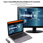 WS-11 八合一 Type-C 轉 HDMI + VGA + SD + TF + RJ45 + PD + 2 埠 USB3.0 集線器轉換器
