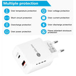 TE-PD01 PD 20W + QC3.0 USB 雙埠快速充電器，帶指示燈，歐盟插頭，歐盟插頭